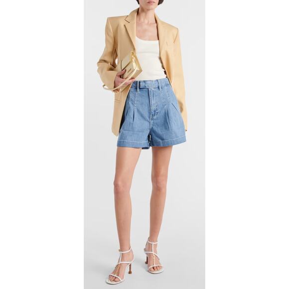 FRAME Denim Pleated High Rise Waisted Wide Relaxed Fit Shorts Tuckernuck 4 - Picture 2 of 13